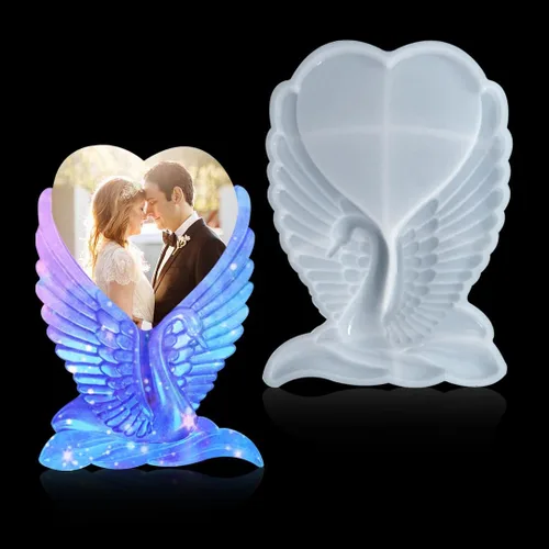 Miniatura 8 de Moldes de resina grandes, molde de silicona con corazón de cisne, moldes para marcos de fotos, molde de resina epoxi en forma de corazón
