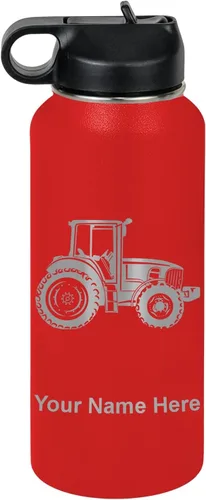 Miniatura 35 de LaserGram Botella de agua personalizada, tractor agrícola, acero inoxidable de doble pared aislada al vacío con popote superior, regalo grabado