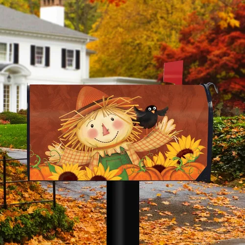 Miniatura 2 de Briarwood Lane Funda para buzón de otoño de espantapájaros feliz
