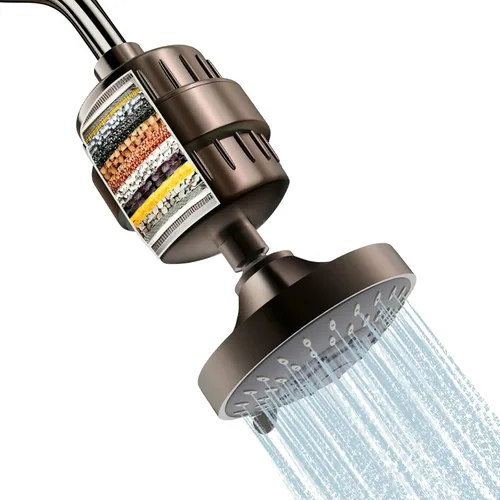 Miniatura 9 de FEELSO - Conjunto de cabezal de ducha y filtro de 15 etapas, alta presión, 5 ajustes de rociado, alcachofa de ducha con descalcificador de agua