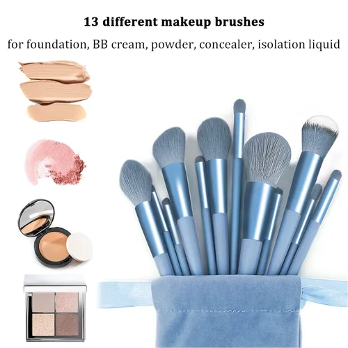 Miniatura 3 de Juego de 22 brochas de maquillaje, incluye brocha para base, brocha para sombras (azul, 22 piezas)