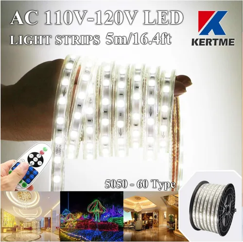 Miniatura 12 de Tira de luces LED tipo 5050-60 CA de 110-120 V, flexible, impermeable, regulable, multimodos de luz LED + control remoto de 23 teclas para 2-Blanco