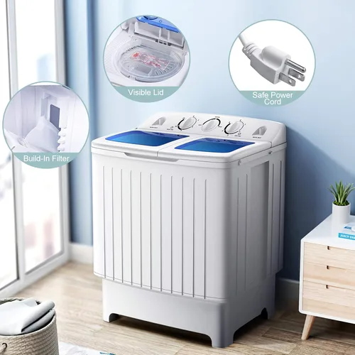 Miniatura 7 de Giantex - Lavadora portátil, con capacidad de 20 libras, lavadora de doble bañera de 2 libras y secadora giratoria de 8 libras, compacta