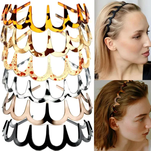Miniatura 8 de 6 PCS Diademas en Zig Zag de Plástico Onduladas para el Cabello con Peine de Dientes, Accesorios de Aro para Mujeres, Hombres y Niñas, Negro Clásico
