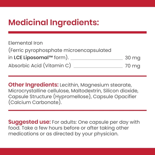 Miniatura 5 de LCE - Cápsulas liposomales de hierro de 30 mg de hierro elemental con vitamina C – Suplemento suave para mujeres y hombres – Cápsulas veganas