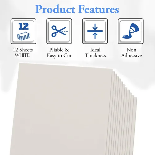 Miniatura 2 de Ader Products - Hojas de espuma EVA blanca, 0.079 in de grosor, 6 x 9 pulgadas, papel de espuma artesanal para artes y manualidades, 12 hojas Blanco