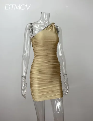 Miniatura 6 de DTMCV Women Sexy One Shoulder Ruched Dresses Elegant Cocktail Evening Party Mini Dress