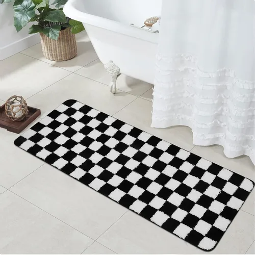 Miniatura 10 de Uphome Juego de alfombras de baño de 3 piezas, juego de alfombras de baño a cuadros en blanco y negro, antideslizantes, lavables a máquina, tapete