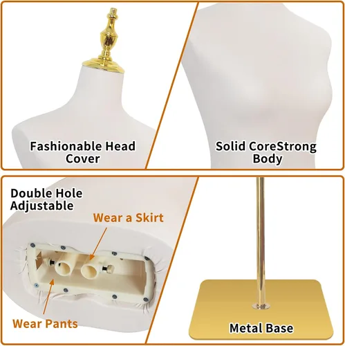Miniatura 3 de Maniquí femenino, maniquí ajustable de 54" a 76" de altura con torso y soporte metálico y superficies de cuero para mostrar faldas y camisas