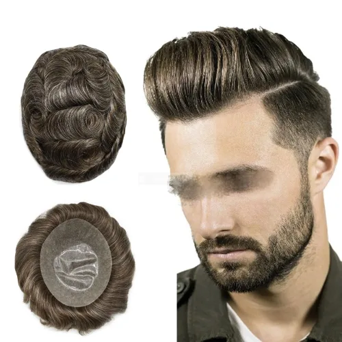 Miniatura 19 de Toupee - Sistema de reemplazo de cabello humano para hombre, 0.004 in, inyectado, piel de polietileno, piezas de pelo para hombre, 6 x 8 pulgadas
