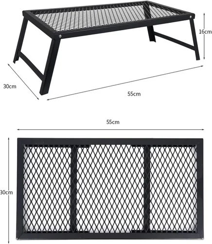 Miniatura 7 de Srliya Parrilla plegable de acero resistente con patas, parrilla de campamento portátil sobre fuego, parrilla de campamento de fuego para cocinar al