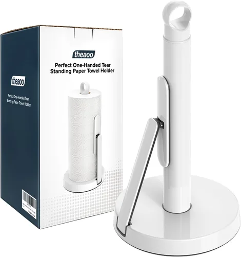 Miniatura 10 de theaoo Toallero de papel de acero inoxidable resistente con brazo de tensión, fácil de rasgar con una sola mano, moderno dispensador de encimera