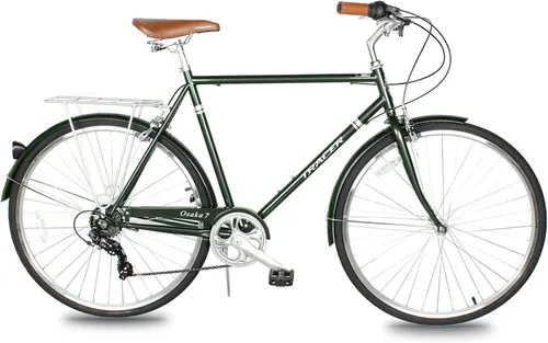 Miniatura 24 de Tracer Osaka - Bicicletas híbridas, marco de acero, Shimano Nexus Inter 3/7 velocidades, agarre marrón asiento marrón, bicicleta de carretera, Rojo