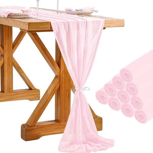 Miniatura 8 de SoarDream - Camino de mesa de gasa, color rosa bebé, de 27 x 120 pulgadas, camino de mesa de estilo romántico ideal para fiesta de boda Púrpura claro