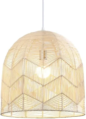 Miniatura 8 de Lámpara colgante de bambú de ratán natural rústico, lámpara colgante de techo de mimbre tejida a mano estilo bohemio, candelabro retro de granja