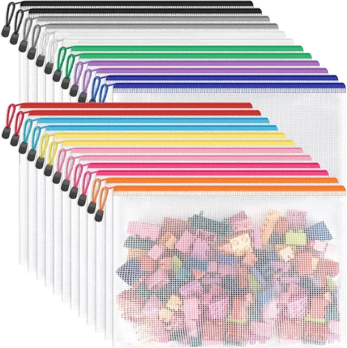 Miniatura 7 de Umriox 16 bolsas con cremallera, bolsas de malla con cremallera, 16 colores A4 / bolsas de tamaño carta para organización, bolsas transparentes
