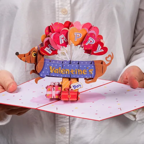 Miniatura 2 de Paper Love Tarjeta de feliz día de San Valentín, tarjetas de San Valentín 3D Pop Up Dog – Funda de 5 x 7 pulgadas – Incluye sobre y tarjeta de notas