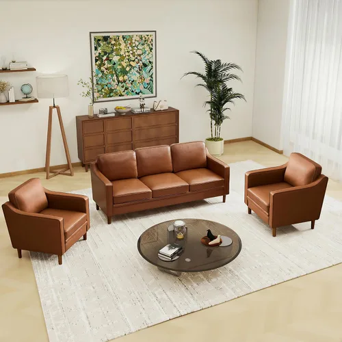 Miniatura 11 de Conjuntos de muebles para sala de estar Kingfun, sofá de 3 plazas y sofá biplaza, juego de sofá de estilo moderno de mediados de siglo, sofá de Piel