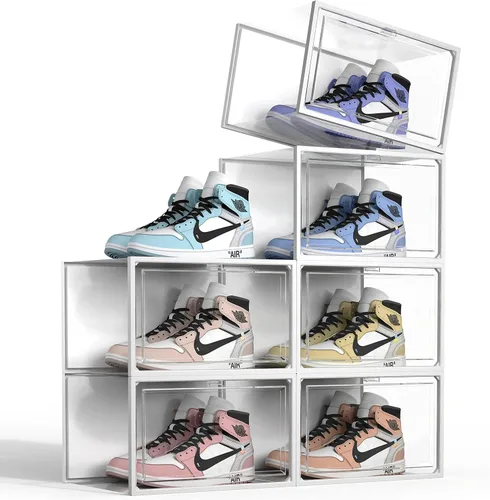 SEE SPRING Paquete de 6 cajas de almacenamiento de zapatos, organizador de zapatos apilable de plástico transparente para armario, contenedores de