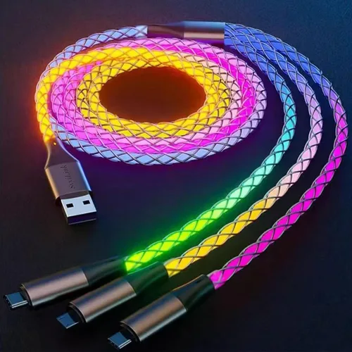 Miniatura 9 de Cable USB PD cargador rápido iluminado (USB 3 en 1 azul), cable de datos de teléfono, cable de carga de luz fluida, 39 pulgadas, material TPE