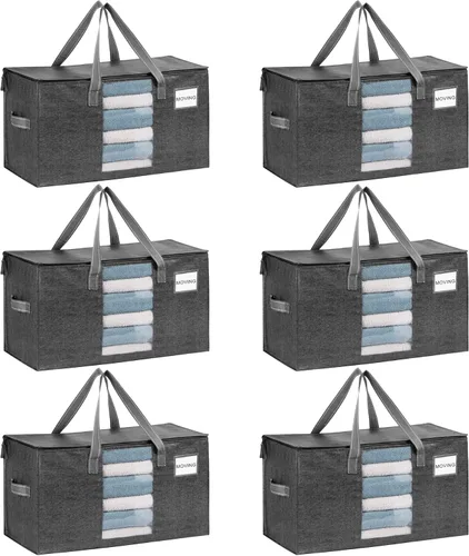 Miniatura 11 de VENO Paquete de 4 bolsas de mudanza resistentes, bolsas de almacenamiento de ropa y edredón con ventana transparente, suministros de embalaje