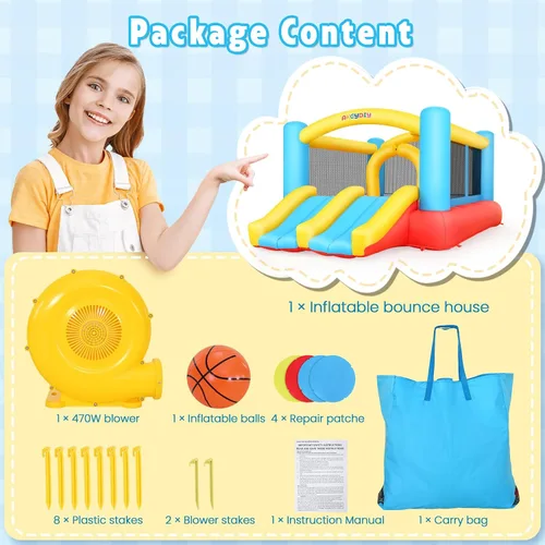 Miniatura 6 de AKEYDIY Castillo inflable para interiores y exteriores con soplador, castillo de salto con doble tobogán, castillo inflable duradero para patio