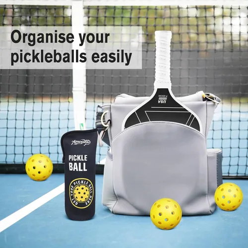 Miniatura 3 de Soporte para pelotas de pickleball – 1 bolsa de almacenamiento para pelotas, bolsa de tenis portátil con gancho para valla, soporte de botella