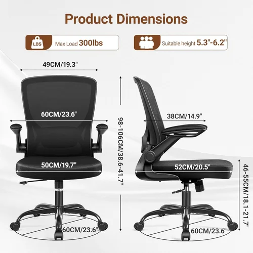 Miniatura 2 de BESTFAIR Silla de oficina ergonómica, silla de escritorio de malla para computadora con soporte lumbar, silla giratoria con brazos abatibles y Negro