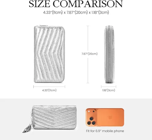 Miniatura 6 de befen Cartera acolchada de cuero genuino para mujer, con cremallera RFID alrededor de diseñador, cartera
