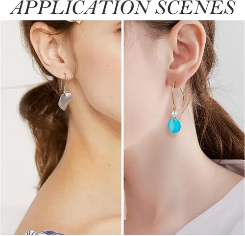 Miniatura 3 de Pandahall - 96 ganchos de acero inoxidable para aretes, ganchos largos en forma de V, ganchos para aretes marquesa, bola circular, puntos, aretes