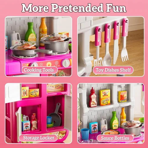 Miniatura 3 de MSKOLER Juego de cocina para niños de 3-6 4-8 años, cocina de juego con luz, sonido y pulverización, accesorios de juguete de fregadero, estufas