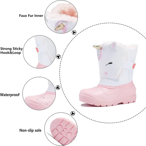Miniatura 2 de MORENDL Botas de nieve para niños, impermeables, con forro de piel, cálidas, antideslizantes, para niños y niñas, para caminar al aire libre