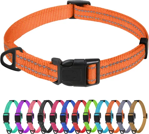 Miniatura 54 de TagME Collares de nailon reflectantes para perros, collar ajustable clásico para mascotas con hebilla de liberación rápida para perros pequeños
