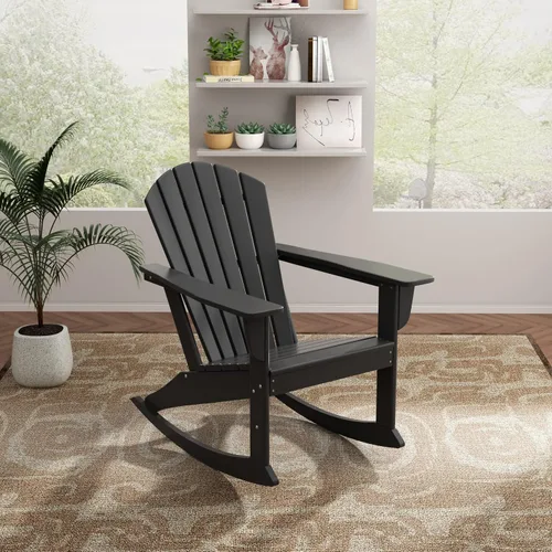 Miniatura 47 de WO Home Furniture Silla Mecedora de Patio al Aire Libre Tradicional HDPE Resistente a los Rayos UV (Negro)