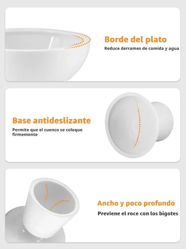 Miniatura 4 de Juego de cuencos elevados para comida y agua de LoeJan para gatos, cuencos de cerámica extra anchos y elevados, comedero anti-vómito sin bigotes