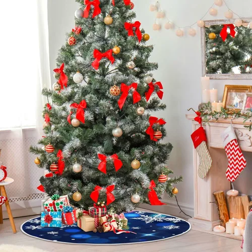 Miniatura 4 de ALAZA Decoración de falda de árbol de Navidad, pequeño adorno de falda de árbol de 35.4 pulgadas con copos de nieve azules con purpurina navideña