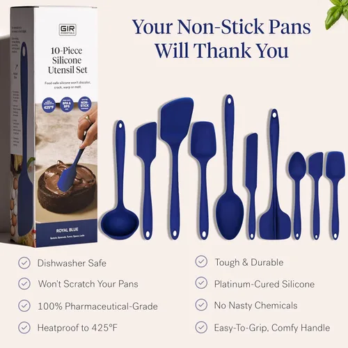 Miniatura 4 de GIR: Get It Right Juego de 10 piezas de utensilios de cocina esenciales de silicona - Cucharón, espátula, volteador, cuchara y cucharada - Azul real