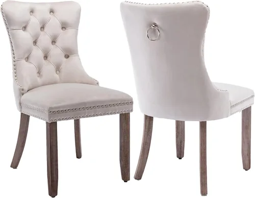 Miniatura 34 de Shenyon Juego de 2 Sillas de Comedor de Terciopelo Gris, Sillas de Comedor Tapizadas con Ribete de Anilla Trasera y Patas de Madera Maciza, Sillas