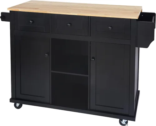 Miniatura 7 de LUMISOL Isla de cocina rodante con hoja abatible, carrito de cocina sobre ruedas con 3 cajones y 2 gabinetes, isla trolley portátil de madera