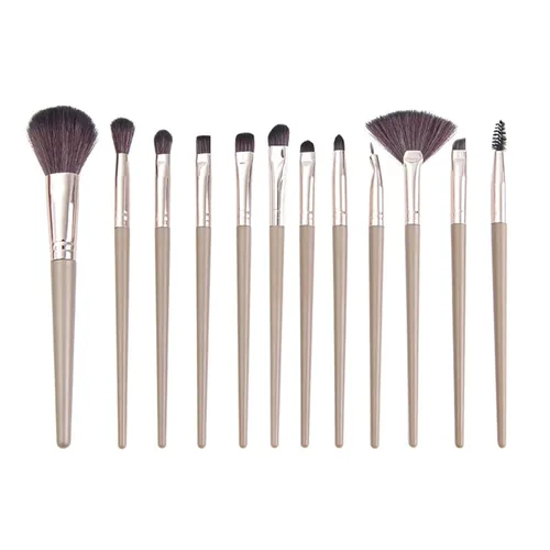 MINISO Juego de brochas de maquillaje, cepillo corrector de cejas en polvo suave de alta calidad, color dorado, 12 unidades