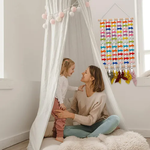 Miniatura 7 de SYGY Soporte para moño, organizador para lazos para el cabello, clips, corbatas, diademas y accesorios, decoración para colgar en la pared
