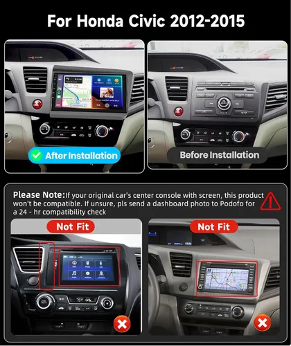 Miniatura 2 de Radio de coche estéreo para Honda Civic 2012 2013 2014 2015 con Carplay inalámbrico Android Auto 9 "1080 p HD IPS pantalla táctil Bluetooth GPS WiFi