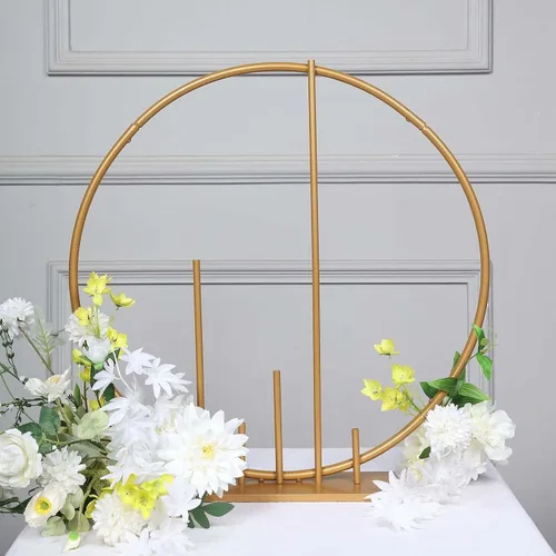 Miniatura 5 de Efavormart Aro Floral Redondo de Metal Dorado de 24" para Centro de Mesa de Boda con Pilares, Marco de Arco de Globo Autoportante