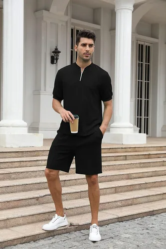 Miniatura 105 de FZNHQL Conjunto deportivo de moda para hombre, 2 piezas, casual, atlético, para correr, manga corta/larga, conjunto para hombre