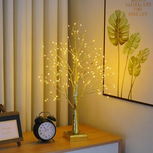 Miniatura 8 de 144 luces LED de árbol de abedul con control remoto, lámpara de árbol artificial con temporizador, árbol iluminado parpadeante, 3 AA o USB, árbol