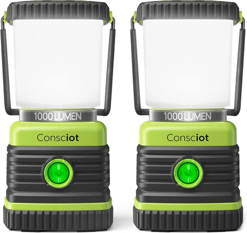 Linterna de camping Consciot LED con alimentación por batería, 1000 lúmenes, 4 modos de luz, linterna portátil para tienda IPX4 resistente al agua