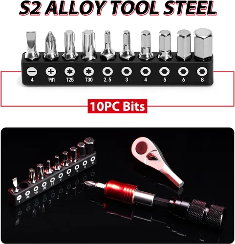 Miniatura 4 de Kit de herramientas de reparación de bicicletas con mini bomba y 10 puntas magnéticas, multiherramienta de aleación para bicicleta, MTB, ciclismo