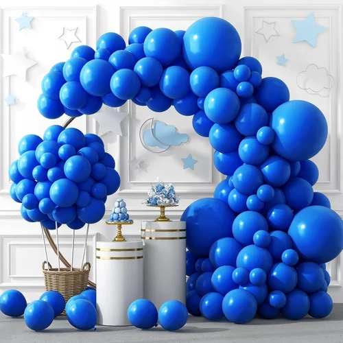 Miniatura 11 de Rubfac - Globos azul rey, 129 unidades, diferentes tamaños, 18, 12, 10 y 5 pulgadas para arco de guirnalda, decoración de cumpleaños azul, baby Azul