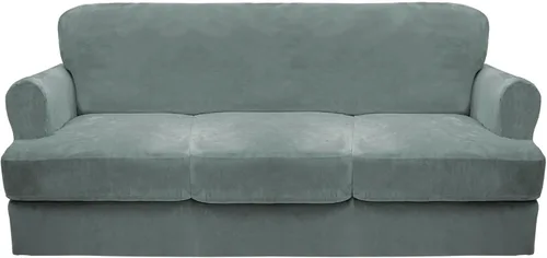 Miniatura 13 de CUCRAF Funda para sofá con cojines de 3 piezas, fundas deslizantes de terciopelo suave y grueso para sofá de la sala de estar, protector de muebles