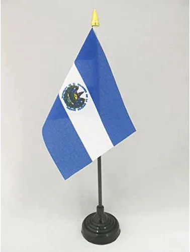 Miniatura 20 de Venezuela Old 7 estrellas con brazos Bandera de mesa 4'' x 6'' - Antigua bandera venezolana de escritorio 5.9 x 3.9 in - tapa de lanza dorada - AZ